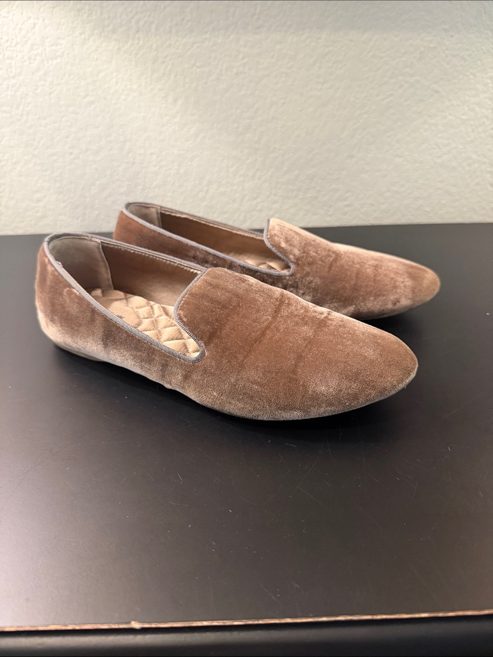 Birdies Women’s Velvet Slip-On Loafers in Taupe Brown